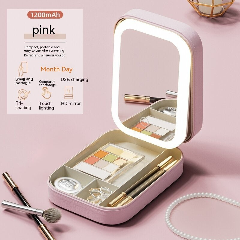 Portable Travel Makeup Storage Box With LED Light Mirror