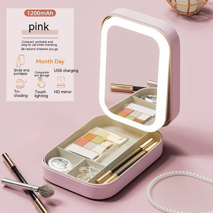 Portable Travel Makeup Storage Box With LED Light Mirror